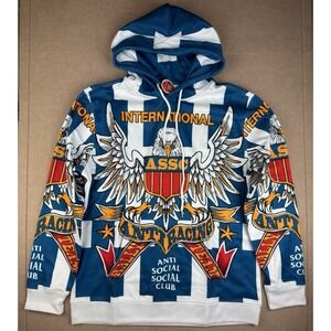 Anti Social Social Club Hoodie L Blue White‎ ASSC Eagle Graphic Racing Intl Team